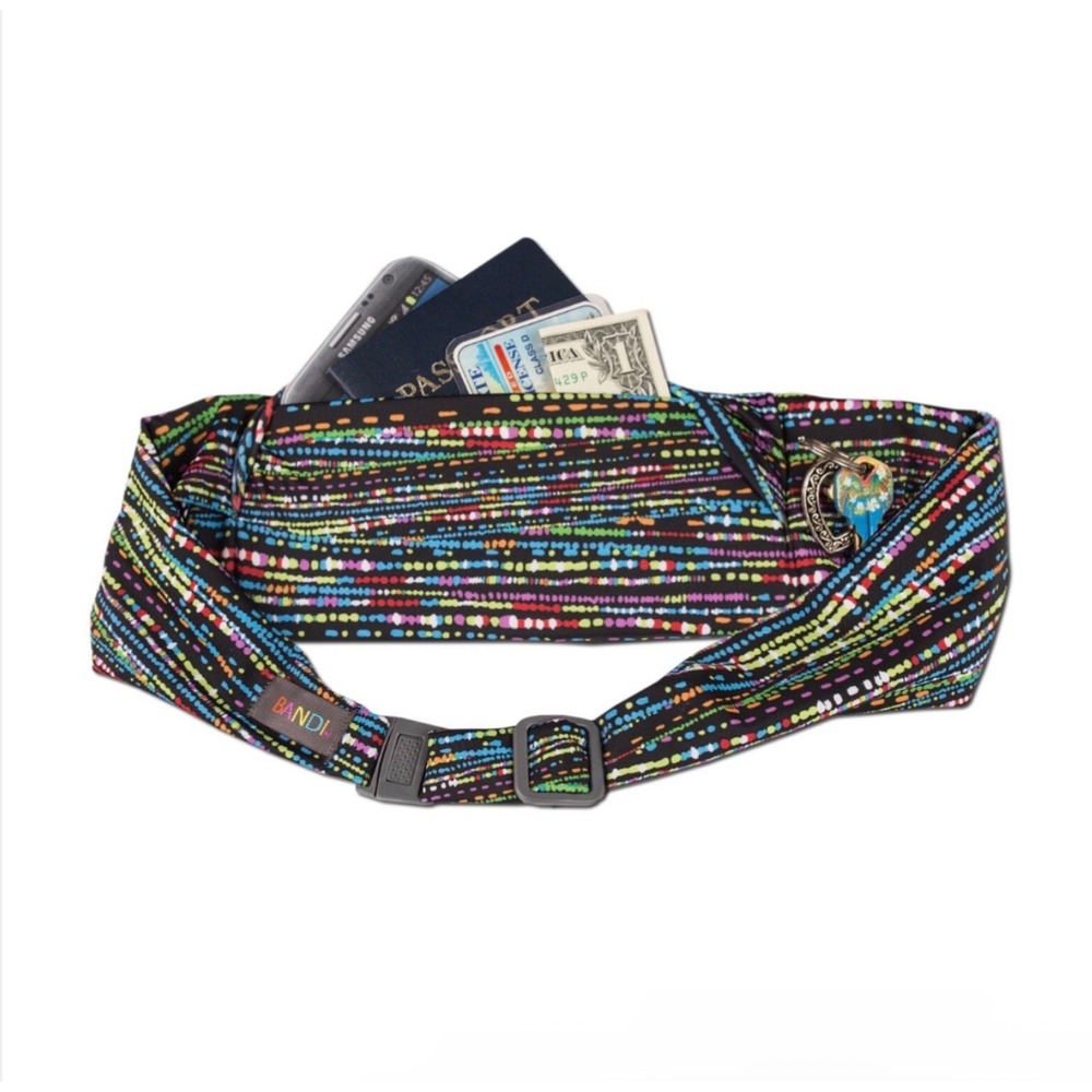 BANDI Womens Multi-Color Neon Stripe Confetti Active‎ Travel Pocket Belt OS